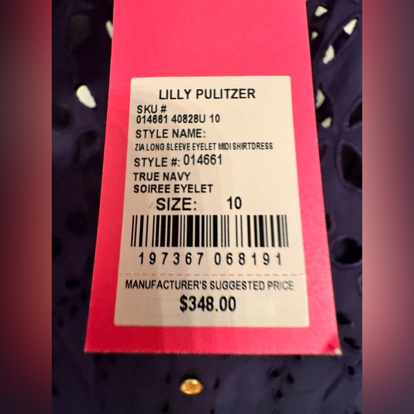 Lilly Pulitzer Zia Eyelet Midi Shirtdress Navy Blue Size 10 - Picture 6 of 11
